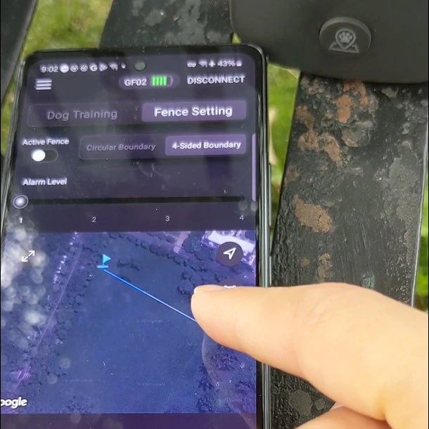 Setting up a custom GPS boundary on a smartphone app for the GF02 wireless dog fence system.