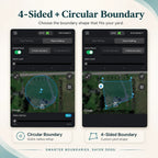 GF02e app showing 4-sided and circular GPS dog fence boundary options