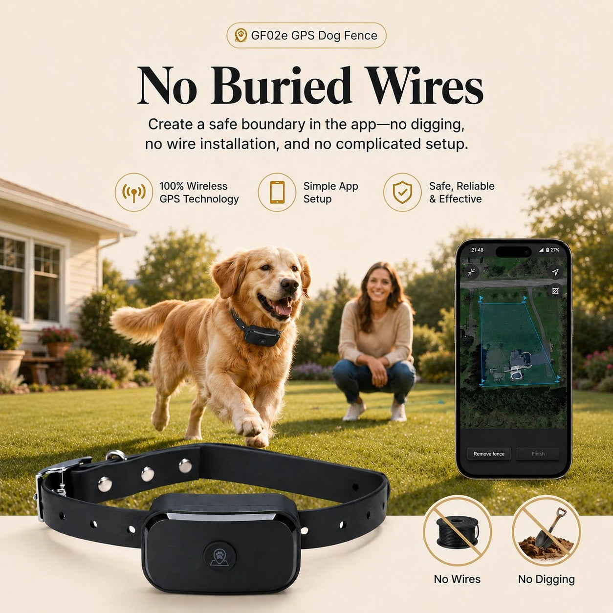 GF02e GPS dog fence with no buried wires or digging required