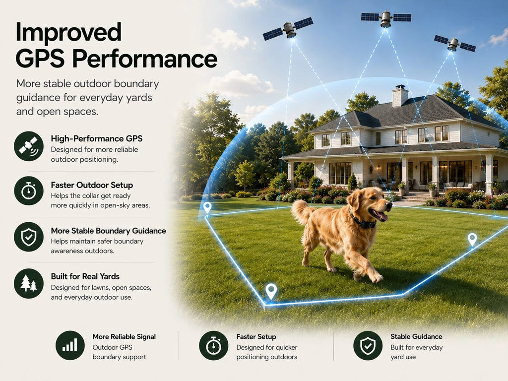 GF03 GPS dog fence improved outdoor GPS performance in a backyard